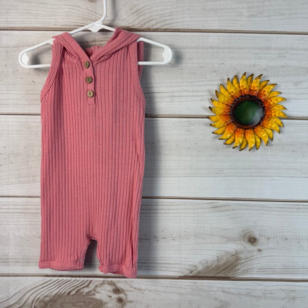 Little One Shop Pink Ribbed Hooded Sleeveless Romper 18-24M